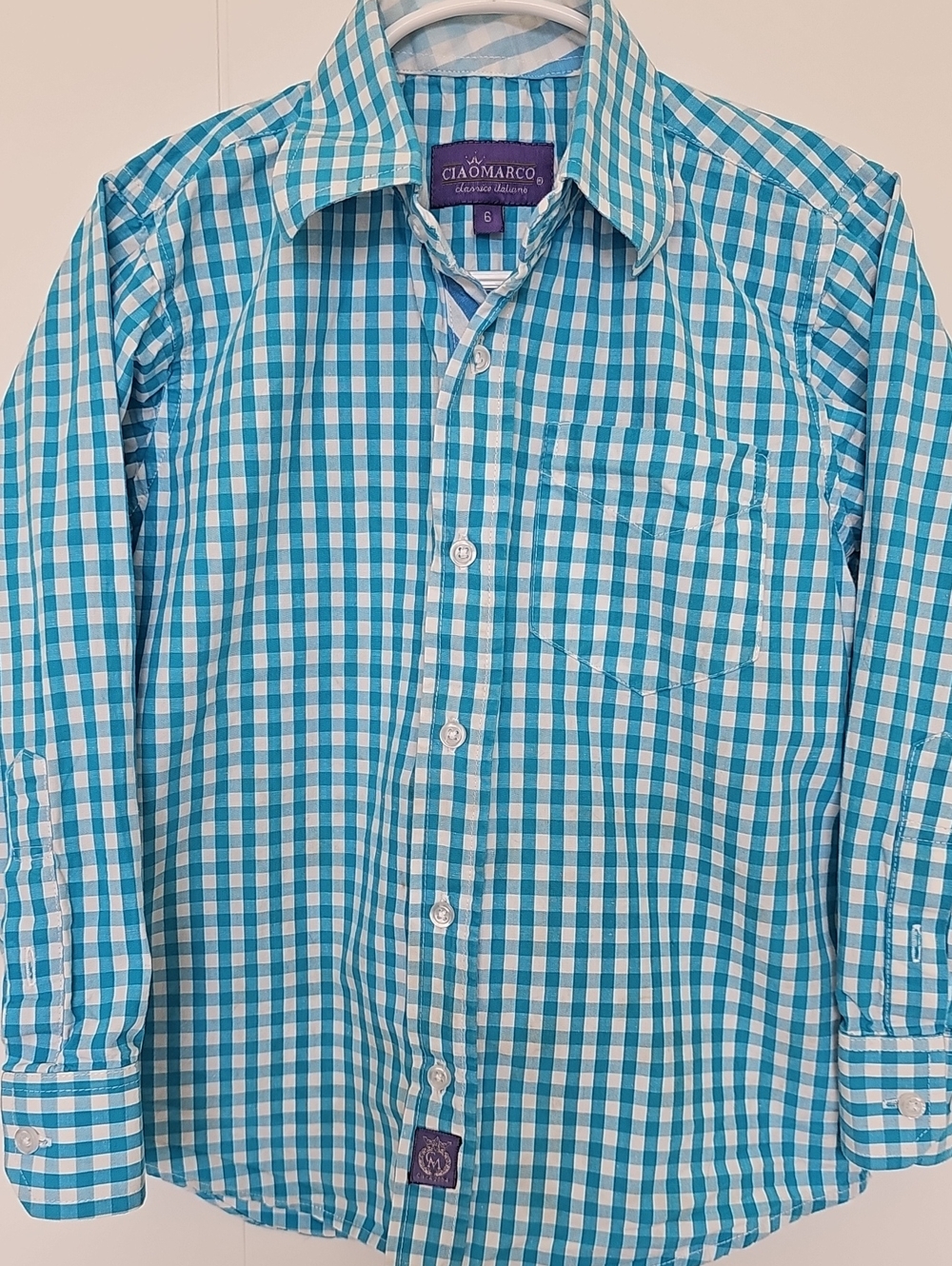 Ciao Marco Classic Italiano Blue Check Button-Up Shirt Boys Sz 6